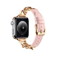 eses Kožený řemínek s řetízkem pro Apple Watch - Světle růžový, 38mm, 40mm, 41mm