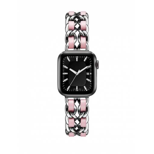 Foto - eses Kovový řetízkový řemínek propletený pro Apple Watch - Stříbrno růžový 38mm, 40mm, 41mm